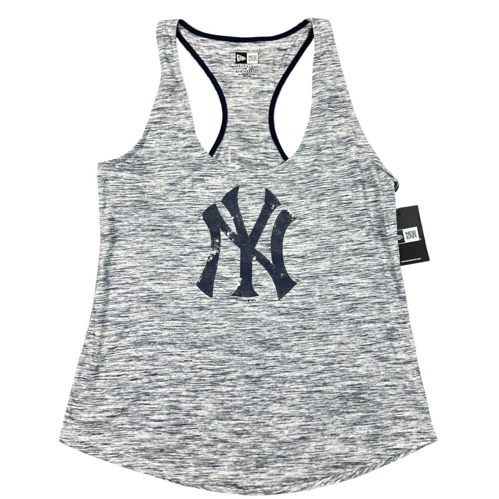 New York Yankees Tank Top Womens L Blue Sequin Logo Racerback New Era